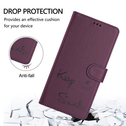 For iPhone 16 Pro Max Smile Embossing RFID Leather Phone Case(Violet) - iPhone 16 Pro Max Cases by buy2fix | Online Shopping UK | buy2fix