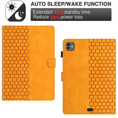 For iPad Pro 11 2024 / Air 10.9 2022 Honeycomb Embossed Leather Smart Tablet Case(Yellow) - iPad Pro 11 2024 Cases by buy2fix | Online Shopping UK | buy2fix