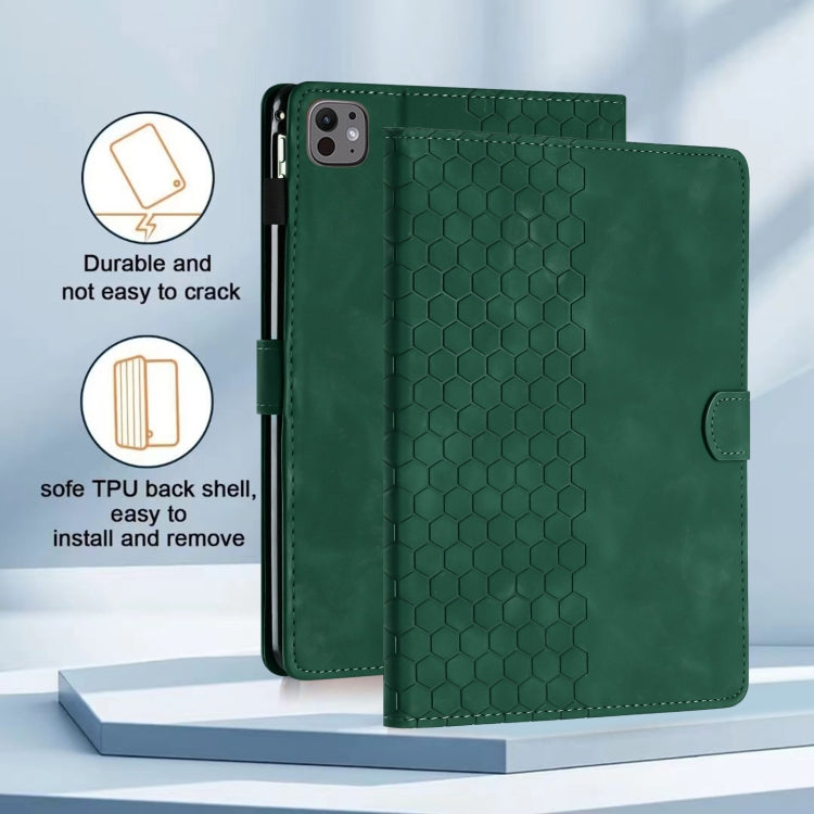 For iPad Pro 11 2024 / Air 10.9 2022 Honeycomb Embossed Leather Smart Tablet Case(Green) - iPad Pro 11 2024 Cases by buy2fix | Online Shopping UK | buy2fix