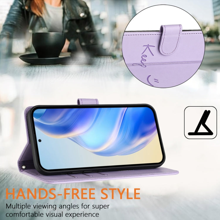 For Google Pixel 9 / Pixel 9 Pro Smile Embossing RFID Leather Phone Case(Light Purple) - Google Cases by buy2fix | Online Shopping UK | buy2fix