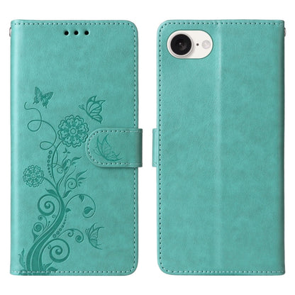 For iPhone SE 2024 Embossed Butterfly Flowers Leather Phone Case(Green) - iPhone 13 Cases by buy2fix | Online Shopping UK | buy2fix