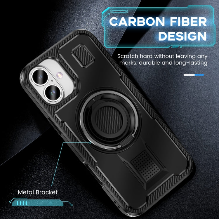 For iPhone 16 Plus Ring Holder Carbon Fiber PC Hybrid TPU Phone Case(Black) - iPhone 16 Plus Cases by buy2fix | Online Shopping UK | buy2fix