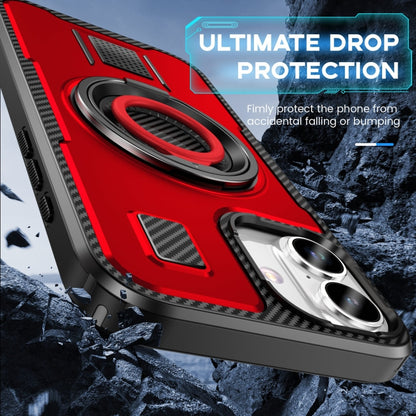 For iPhone 16 Plus Ring Holder Carbon Fiber PC Hybrid TPU Phone Case(Red) - iPhone 16 Plus Cases by buy2fix | Online Shopping UK | buy2fix