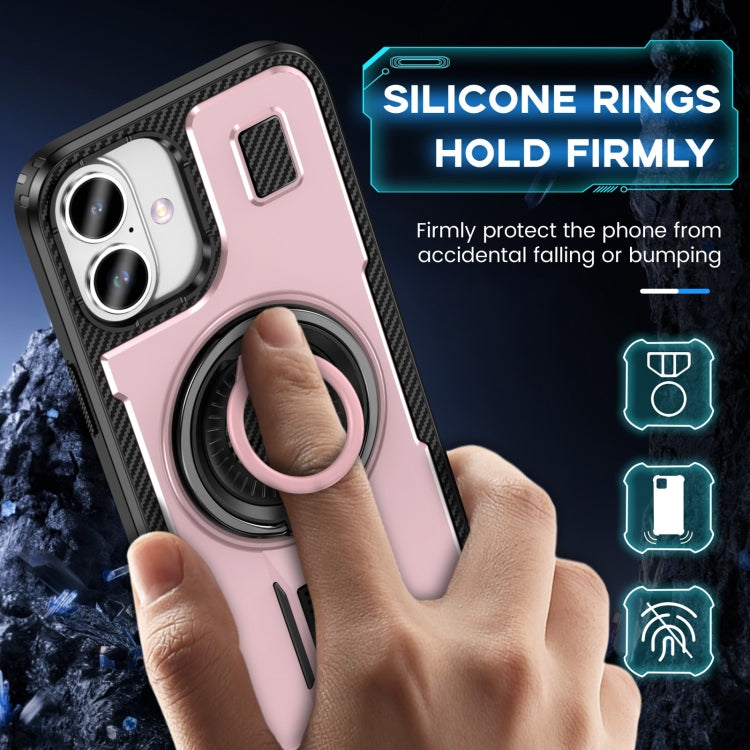 For iPhone 16 Plus Ring Holder Carbon Fiber PC Hybrid TPU Phone Case(Rose Gold) - iPhone 16 Plus Cases by buy2fix | Online Shopping UK | buy2fix