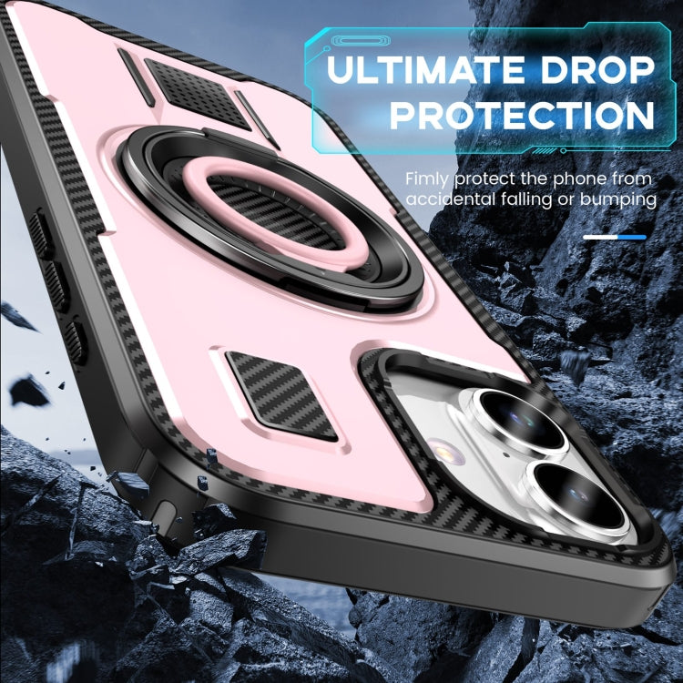 For iPhone 16 Plus Ring Holder Carbon Fiber PC Hybrid TPU Phone Case(Rose Gold) - iPhone 16 Plus Cases by buy2fix | Online Shopping UK | buy2fix