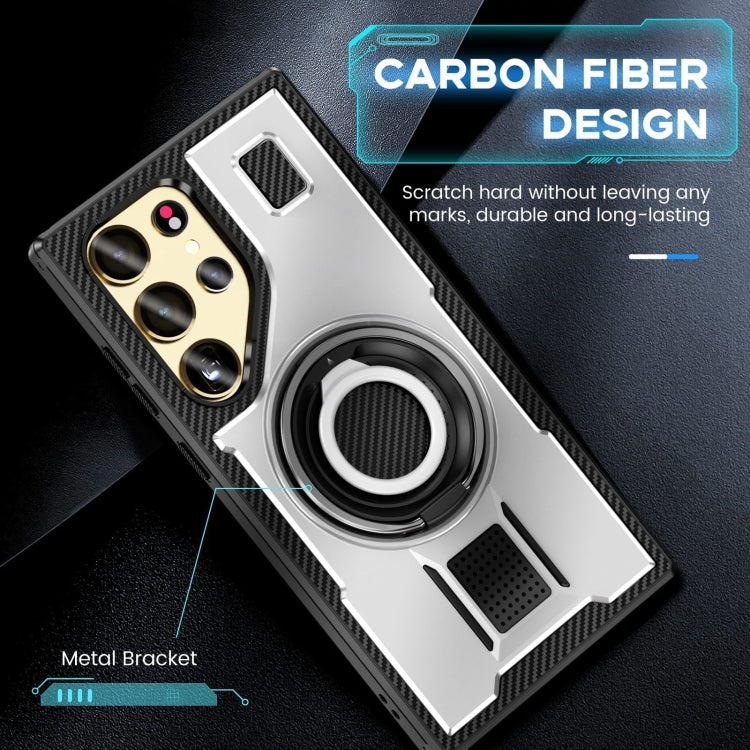 For Samsung Galaxy S25 Ultra 5G Ring Holder Carbon Fiber PC Hybrid TPU Phone Case(White) - Galaxy S25 Ultra 5G Cases by buy2fix | Online Shopping UK | buy2fix