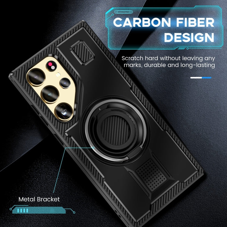 For Samsung Galaxy S25 Ultra 5G Ring Holder Carbon Fiber PC Hybrid TPU Phone Case(Black) - Galaxy S25 Ultra 5G Cases by buy2fix | Online Shopping UK | buy2fix