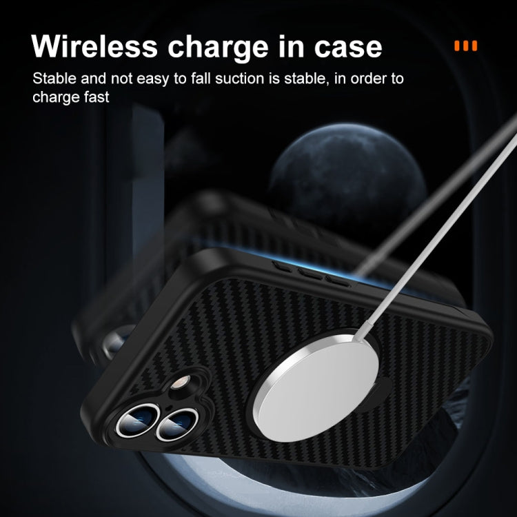 For iPhone 12 Carbon Fiber MagSafe 360 Degree Rotating Holder Phone Case(Black) - iPhone 12 / 12 Pro Cases by buy2fix | Online Shopping UK | buy2fix