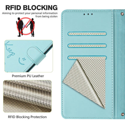 For Redmi K70 Ultra 5G Global Smile Embossing RFID Leather Phone Case(Mint Green) - Xiaomi Cases by buy2fix | Online Shopping UK | buy2fix