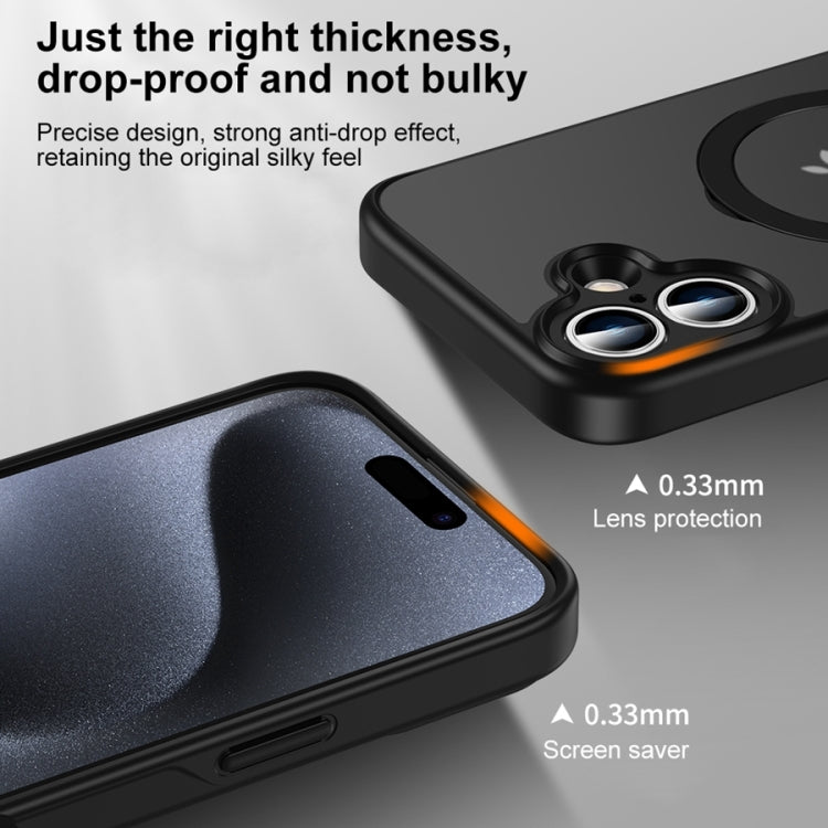 For iPhone 16 Plus Matte Texture 360 Degree Rotary Tone Holder MagSafe Phone Case(Black) - iPhone 16 Plus Cases by buy2fix | Online Shopping UK | buy2fix