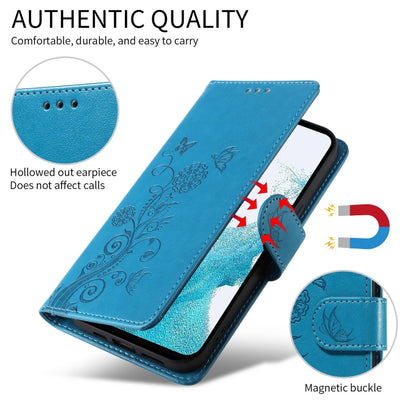 For Google Pixel 9 / 9 Pro Embossed Butterfly Flowers Leather Phone Case(Blue) - Google Cases by buy2fix | Online Shopping UK | buy2fix