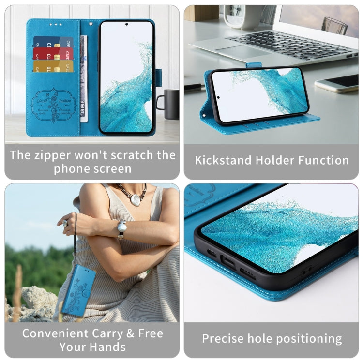 For Google Pixel 9 / 9 Pro Embossed Butterfly Flowers Leather Phone Case(Blue) - Google Cases by buy2fix | Online Shopping UK | buy2fix