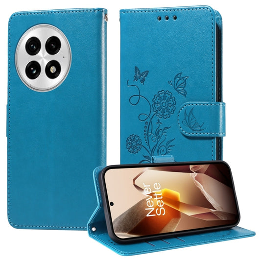 For OnePlus 13 Embossed Butterfly Flowers Leather Phone Case(Blue) - OnePlus Cases by buy2fix | Online Shopping UK | buy2fix