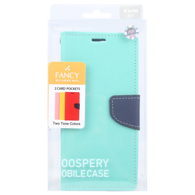 For iPhone 16 Pro GOOSPERY FANCY DIARY Cross Texture Leather Phone Case(Mint Green) - iPhone 16 Pro Cases by GOOSPERY | Online Shopping UK | buy2fix