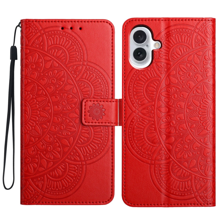 For iPhone 16 Flower Embossed Leather Phone Case(Red) - iPhone 16 Cases by buy2fix | Online Shopping UK | buy2fix