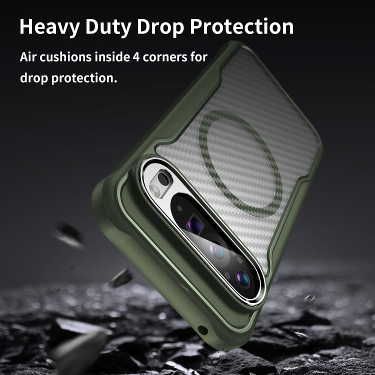 For Google Pixel 9 Pro XL Carbon Fiber Texture MagSafe Translucent Phone Case(Green) - Google Cases by buy2fix | Online Shopping UK | buy2fix