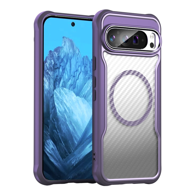 For Google Pixel 9 Pro XL Carbon Fiber Texture MagSafe Translucent Phone Case(Purple) - Google Cases by buy2fix | Online Shopping UK | buy2fix