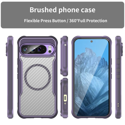 For Google Pixel 9 Pro XL Carbon Fiber Texture MagSafe Translucent Phone Case(Purple) - Google Cases by buy2fix | Online Shopping UK | buy2fix