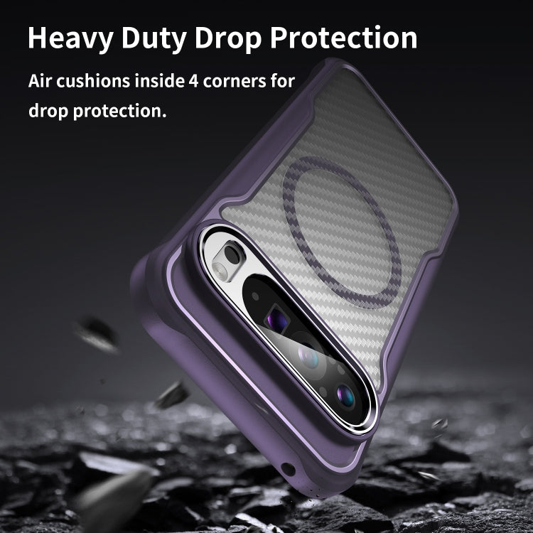 For Google Pixel 9 Pro XL Carbon Fiber Texture MagSafe Translucent Phone Case(Purple) - Google Cases by buy2fix | Online Shopping UK | buy2fix