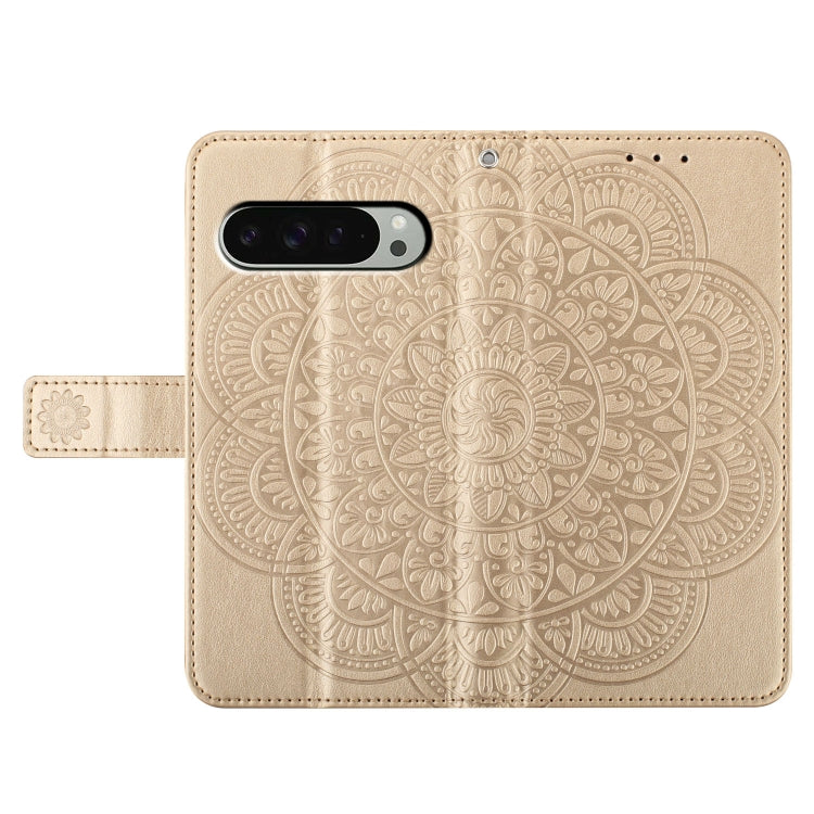 For Google Pixel 9 Pro XL Flower Embossed Leather Phone Case(Gold) - Google Cases by buy2fix | Online Shopping UK | buy2fix