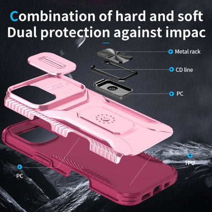 For iPhone 16 Plus Sliding Camshield Holder Phone Case(Pink + Rose Red) - iPhone 16 Plus Cases by buy2fix | Online Shopping UK | buy2fix