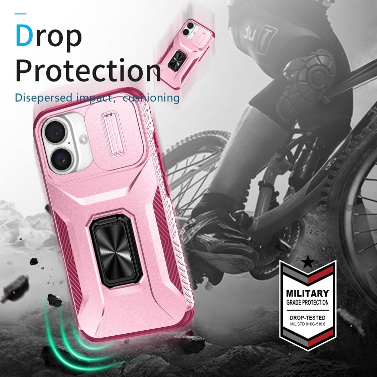 For iPhone 16 Plus Sliding Camshield Holder Phone Case(Pink + Rose Red) - iPhone 16 Plus Cases by buy2fix | Online Shopping UK | buy2fix