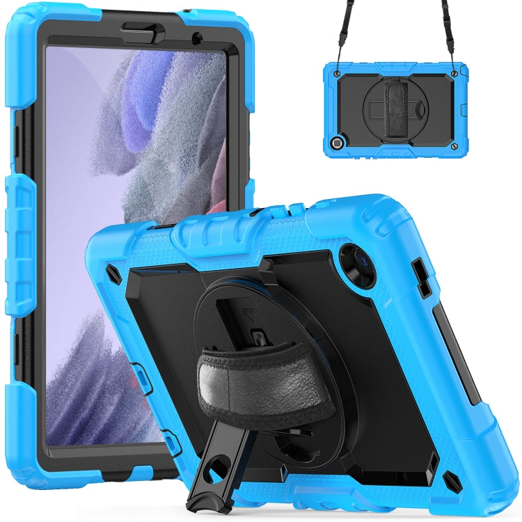 For Samsung Galaxy Tab A7 Lite T220 Silicone Hybrid PC Tablet Case with Shoulder Strap(Black + Light Blue) - Tab A7 Lite T220 / T225 by buy2fix | Online Shopping UK | buy2fix