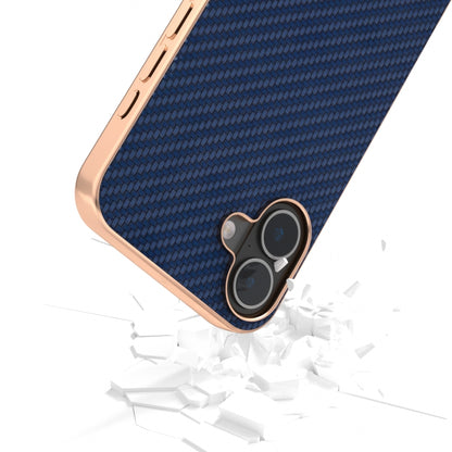 For iPhone 16 Plus Nano Electroplating Carbon Fiber Texture Phone Case(Navy Blue) - iPhone 16 Plus Cases by buy2fix | Online Shopping UK | buy2fix