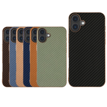 For iPhone 16 Nano Electroplating Carbon Fiber Texture Phone Case(Dark Brown) - iPhone 16 Cases by buy2fix | Online Shopping UK | buy2fix