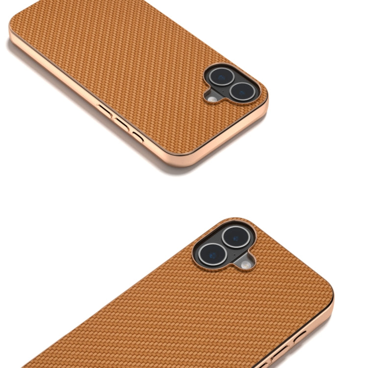 For iPhone 16 Nano Electroplating Carbon Fiber Texture Phone Case(Brown) - iPhone 16 Cases by buy2fix | Online Shopping UK | buy2fix