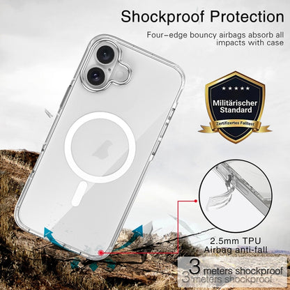 For iPhone 16 Plus Metal Buttons MagSafe Magnetic PC Hybrid TPU Phone Case(Transparent) - iPhone 16 Plus Cases by buy2fix | Online Shopping UK | buy2fix