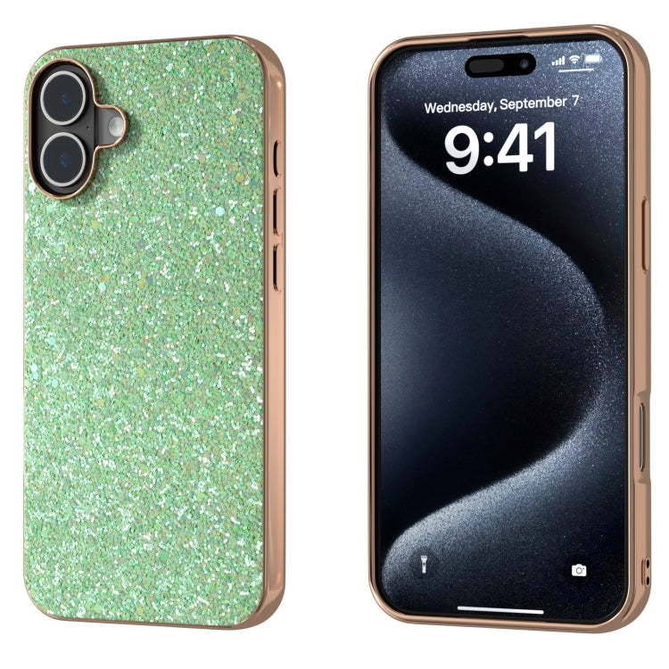 For iPhone 16 Electroplating Frame Colorful Glitter Phone Case(Dark Green) - iPhone 16 Cases by buy2fix | Online Shopping UK | buy2fix