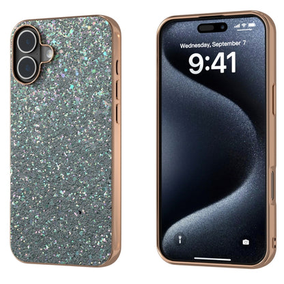 For iPhone 16 Electroplating Frame Colorful Glitter Phone Case(Black Green) - iPhone 16 Cases by buy2fix | Online Shopping UK | buy2fix