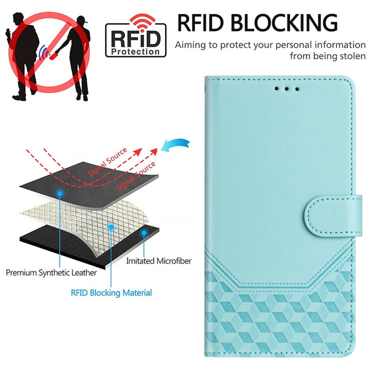 For iPhone 16 Pro Max Honeycomb Embossing RFID Leather Phone Case(Mint Green) - iPhone 16 Pro Max Cases by buy2fix | Online Shopping UK | buy2fix