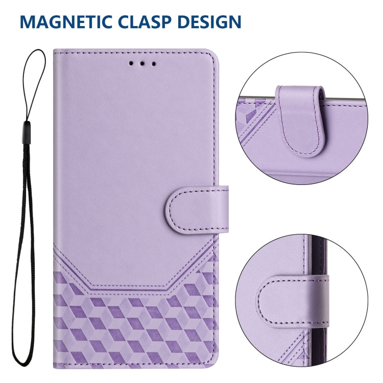 For iPhone 16 Honeycomb Embossing RFID Leather Phone Case(Light Purple) - iPhone 16 Cases by buy2fix | Online Shopping UK | buy2fix