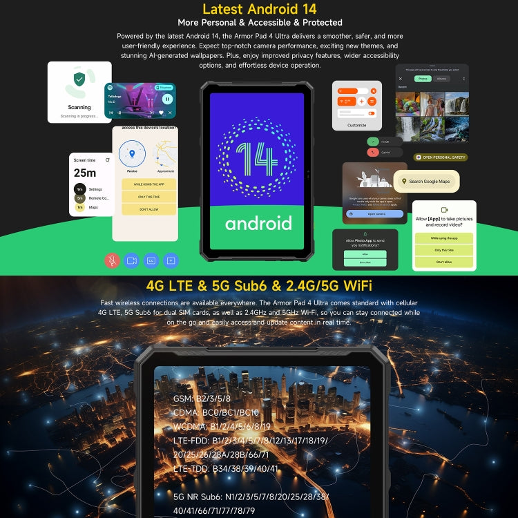 [HK Warehouse] Ulefone Armor Pad 4 Ultra Rugged Tablet PC, 8GB+256GB, 10.36 inch Android 14 MediaTek Dimensity 6300 Octa Core 5G Network, EU Plug(Black) - Other by Ulefone | Online Shopping UK | buy2fix
