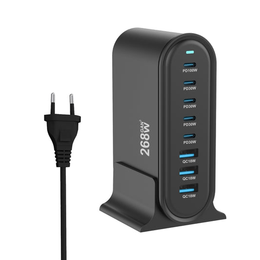 YMX-968 268W 5Type-C, 3USB 8-Ports Desktop Fast Charger, Plug Type:EU Plug(Black) - Multifunction Charger by buy2fix | Online Shopping UK | buy2fix