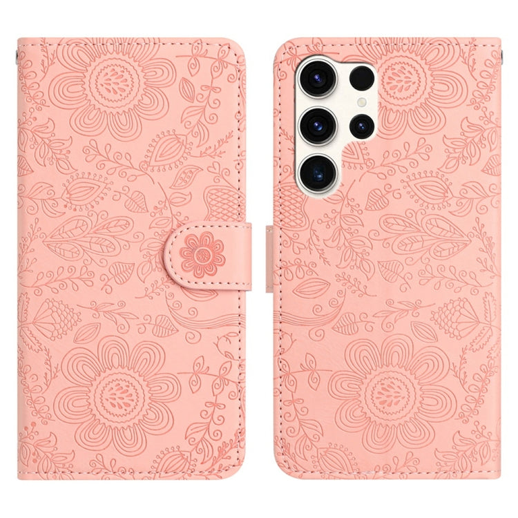 For Samsung Galaxy S25 Ultra 5G Floral Embossed Pattern Leather Phone Case(Pink) - Galaxy S25 Ultra 5G Cases by buy2fix | Online Shopping UK | buy2fix