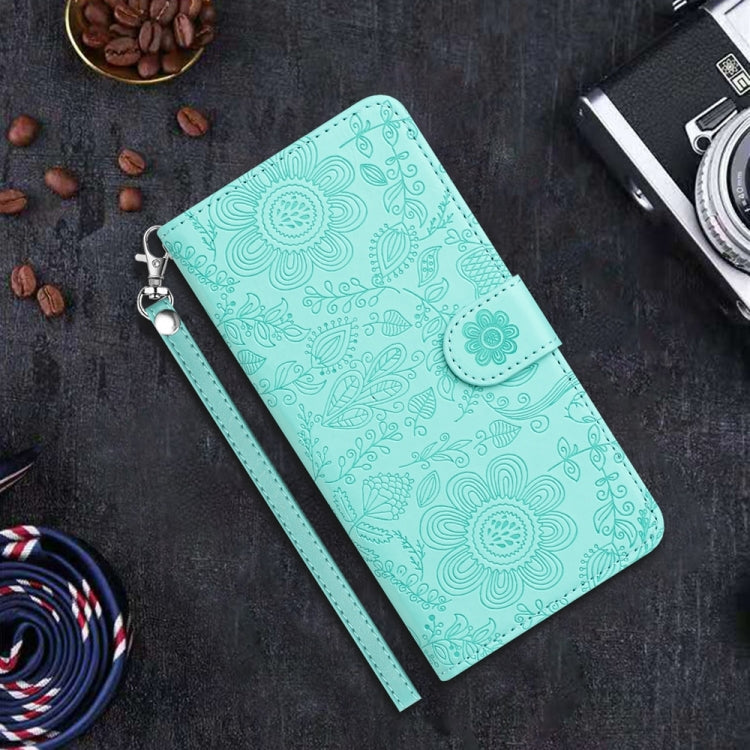 For Samsung Galaxy S25+ 5G Floral Embossed Pattern Leather Phone Case(Light Green) - Galaxy S25+ 5G Cases by buy2fix | Online Shopping UK | buy2fix