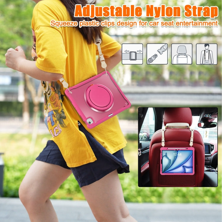 For iPad Air 13 2024 Heavy Duty Hybrid Tablet Case with Handle & Strap(Rose Red) - iPad Air 13 2024 Cases by buy2fix | Online Shopping UK | buy2fix