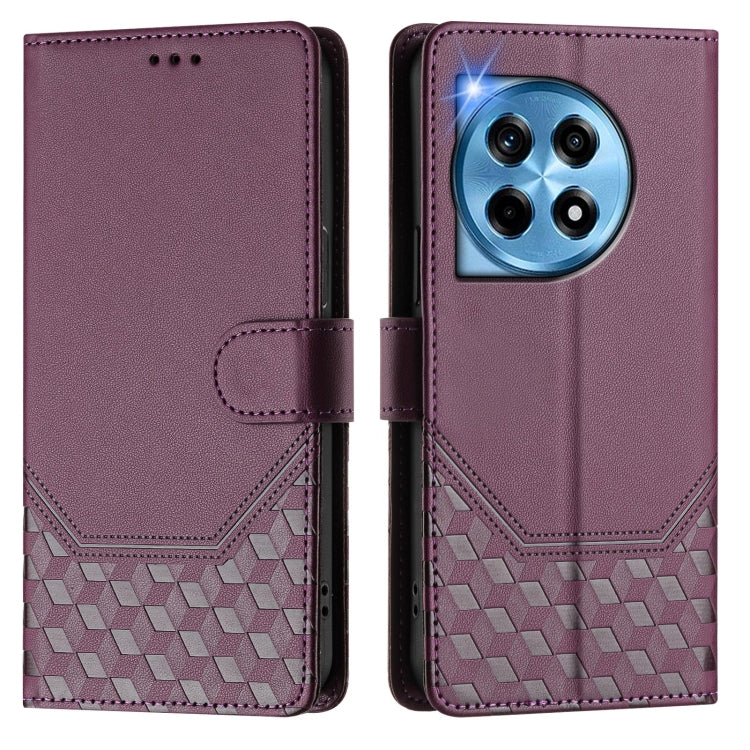 For OnePlus 12 5G Global Honeycomb Embossing RFID Leather Phone Case(Violet) - OnePlus Cases by buy2fix | Online Shopping UK | buy2fix