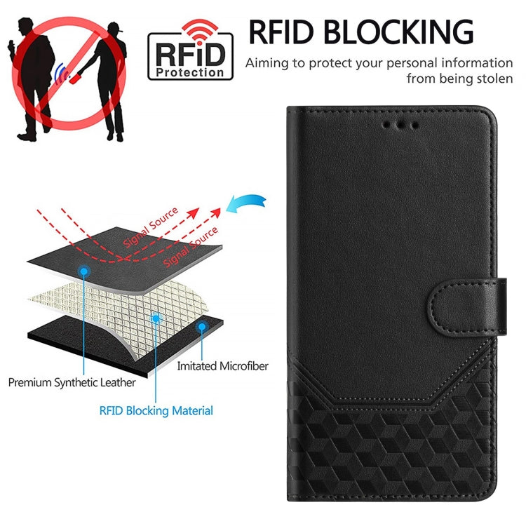 For Motorola Moto G Play 4G 2024 Oversea Honeycomb Embossing RFID Leather Phone Case(Black) - Motorola Cases by buy2fix | Online Shopping UK | buy2fix