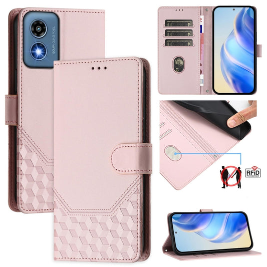 For Motorola Moto G 5G 2024 Oversea Honeycomb Embossing RFID Leather Phone Case(Pink) - Motorola Cases by buy2fix | Online Shopping UK | buy2fix