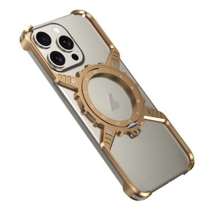 For iPhone 16 Pro Max Mechanical Gear MagSafe Holder Borderless Metal Phone Case(Gold) - iPhone 16 Pro Max Cases by buy2fix | Online Shopping UK | buy2fix