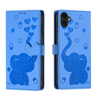 For iPhone 16 Plus Cartoon Elephant Embossed Leather Phone Case(Blue) - iPhone 16 Plus Cases by buy2fix | Online Shopping UK | buy2fix