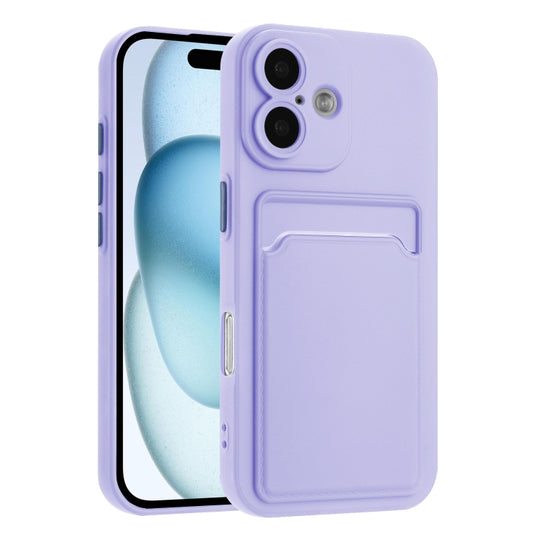 For iPhone 16 Skin Feel Card Contrast Color Button TPU Phone Case(Purple) - iPhone 16 Cases by buy2fix | Online Shopping UK | buy2fix