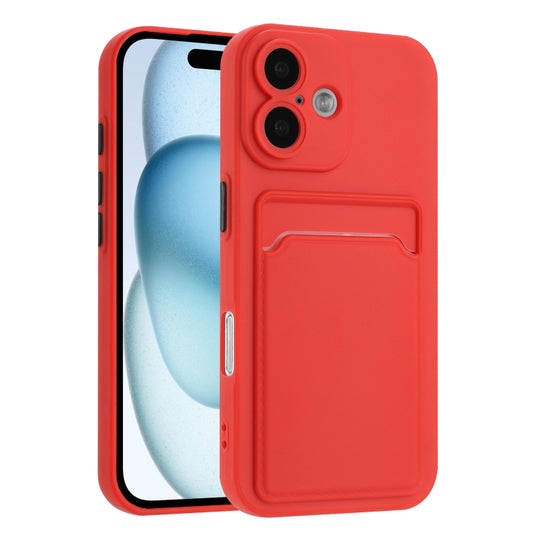 For iPhone 16 Skin Feel Card Contrast Color Button TPU Phone Case(Red) - iPhone 16 Cases by buy2fix | Online Shopping UK | buy2fix