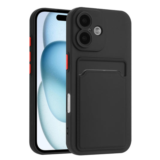 For iPhone 16 Skin Feel Card Contrast Color Button TPU Phone Case(Black) - iPhone 16 Cases by buy2fix | Online Shopping UK | buy2fix