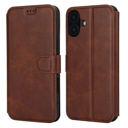 For iPhone 16 Shockproof PU + TPU Leather Phone Case(Brown) - iPhone 16 Cases by buy2fix | Online Shopping UK | buy2fix