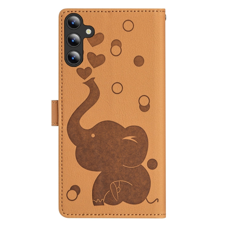 For Samsung Galaxy S25 5G Cartoon Elephant Embossed Leather Phone Case(Yellow) - Galaxy S25 5G Cases by buy2fix | Online Shopping UK | buy2fix